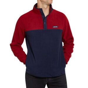 Lands’ End Men’s Size Medium Navy Red Heritage Polar Fleece Snap Neck Pullover